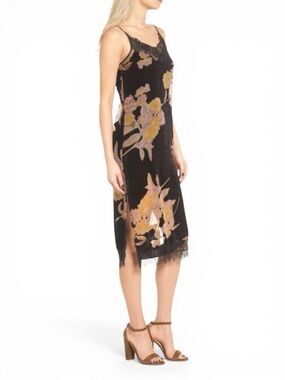 NEW Burnout Black Velvet Large Floral Print Slip Dress Size Medium NWT